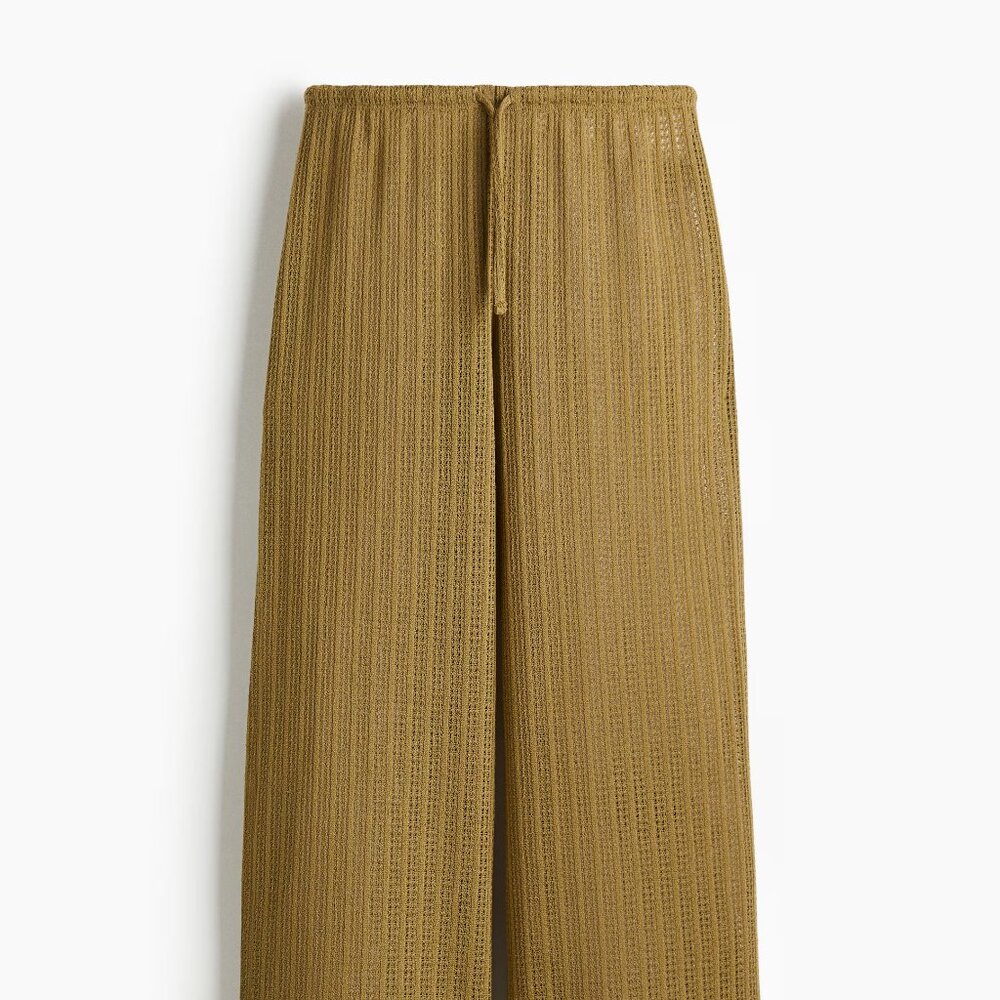 H&M Knit Drawstring Wide-Leg Pants_Golden Olive_Women’s Size L